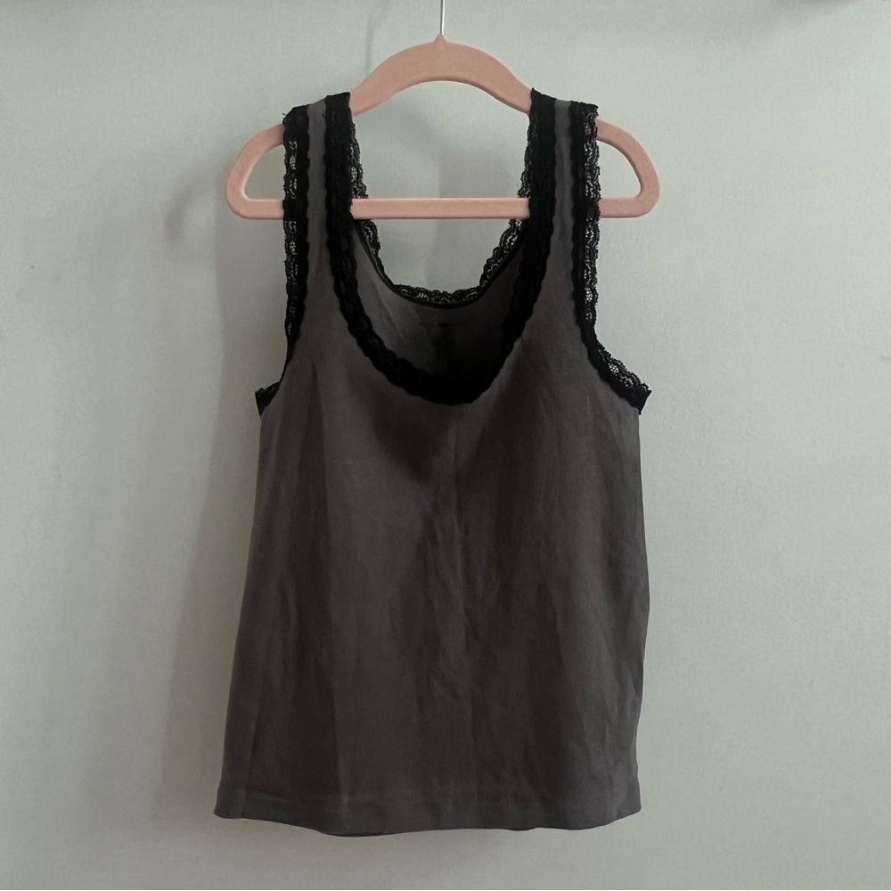 Brandy Melville Gray Fitted Tank Top with Scoop Neck